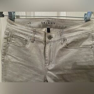 WHBM, skinny, silver sparkle jean-like pants.  Size 2.